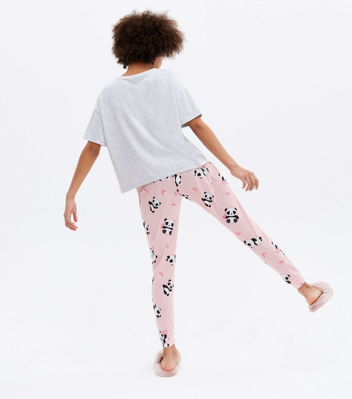 Girls Pink Jogger Pyjama Set with Panda Doughnut Logo Image 4