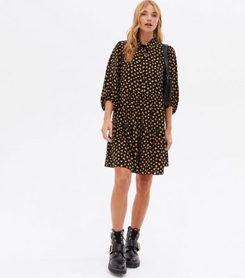 Click to view product details and reviews for Black Floral Mini Smock Shirt Dress New Look.