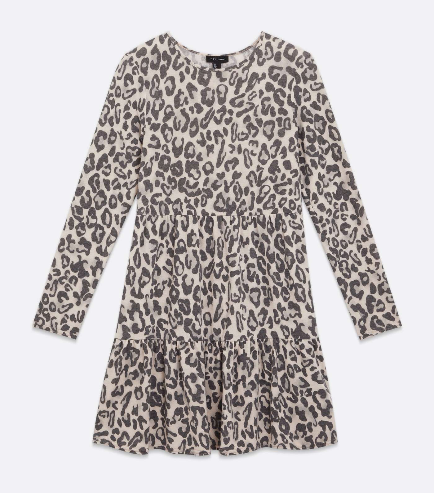 Off White Leopard Print Fine Knit Mini Smock Dress Image 5