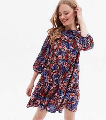 Purple Floral Frill Collar Mini Smock Dress New Look