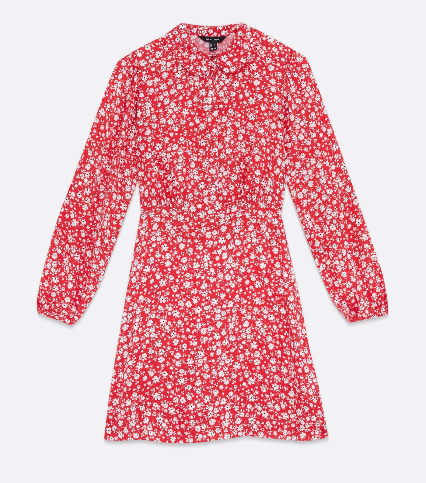 Red Ditsy Floral Long Sleeve Mini Shirt Dress Image 5