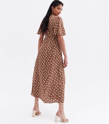 brown polka dot dress new look