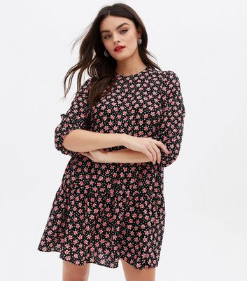 Click to view product details and reviews for Black Floral 3 4 Puff Sleeve Mini Smock Dress New Look.