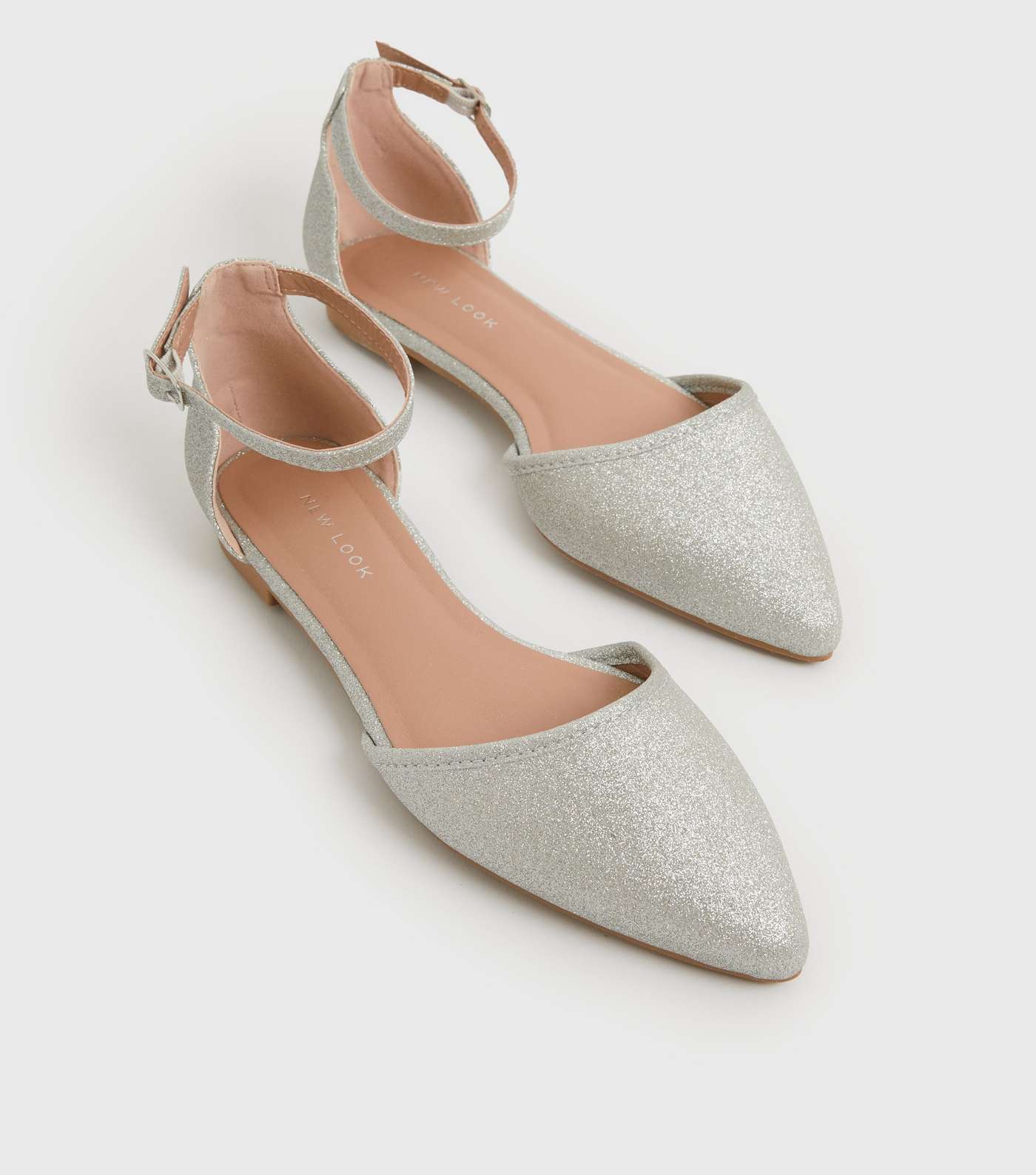 Silver Glitter Pointed Ballet Pumps Image 3
