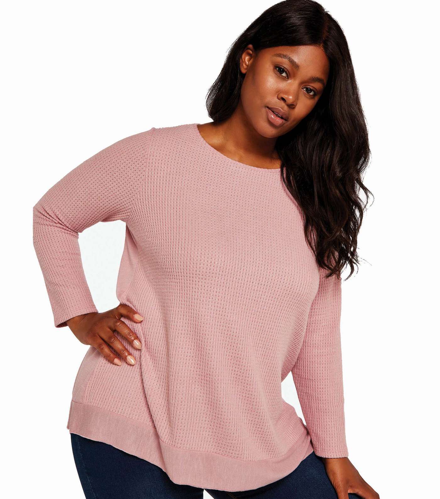 Apricot Curves Pink Waffle Long Sleeve Jumper Image 4