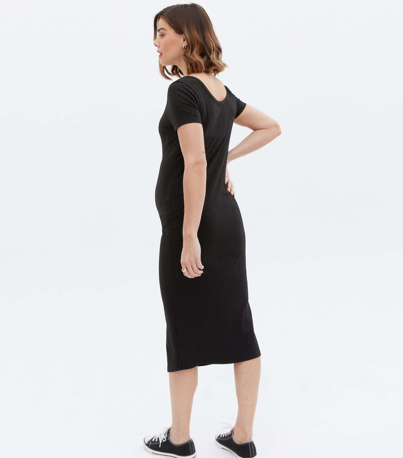 Maternity Black Short Sleeve Popper Midi Dress Image 4