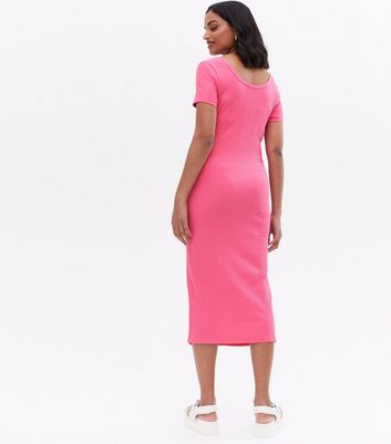 Damen Bekleidung Maternity Bright Pink Short Sleeve Popper Midi Dress