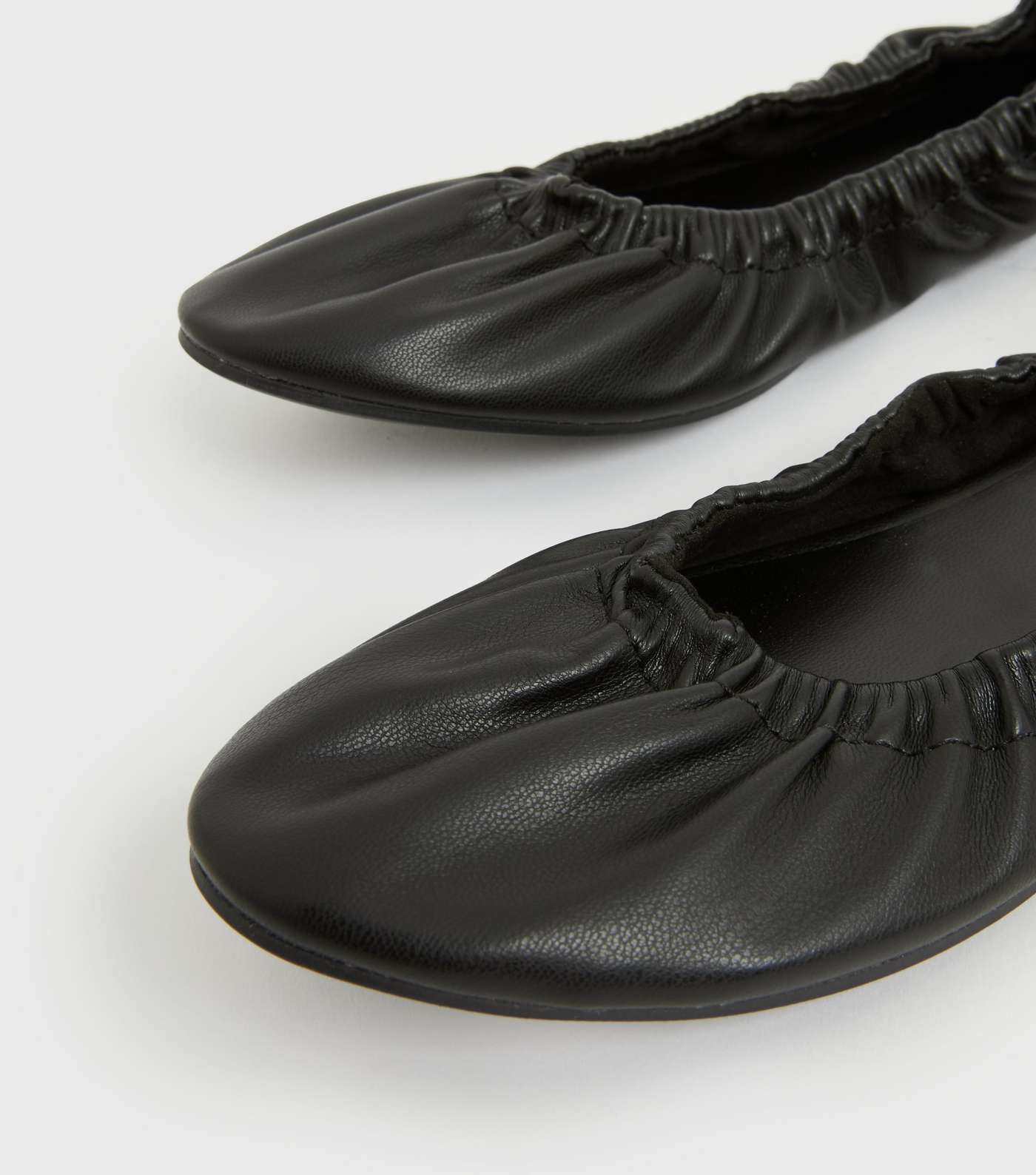 Black Leather-Look Ruched Ballet Pumps Image 4