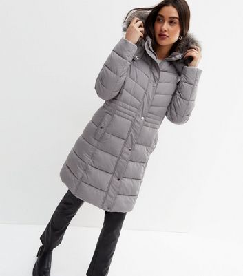 Grey puffer coat 2025 with fur hood