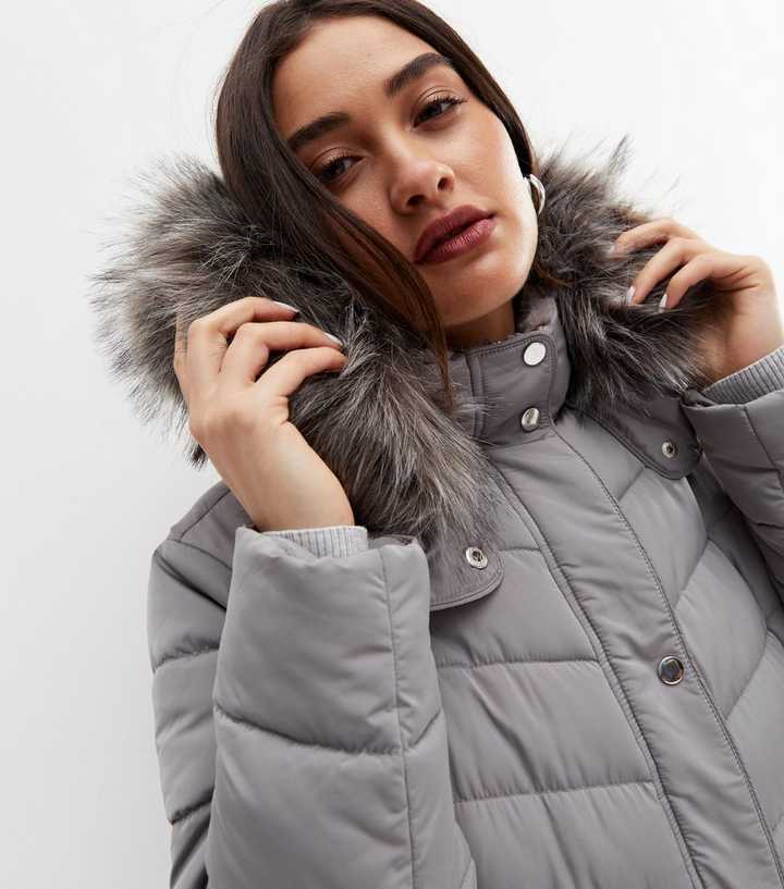 New Look belted padded jacket in grey