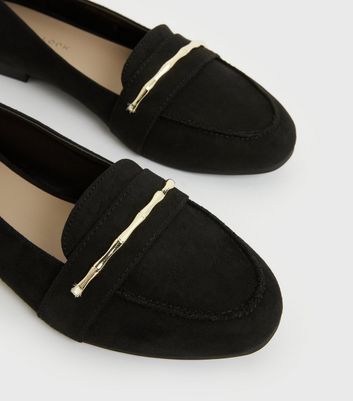 Black Suedette Metal Bar Loafers | New Look