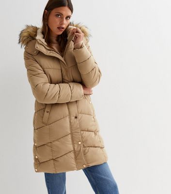 women's down jacket with faux fur trim hood