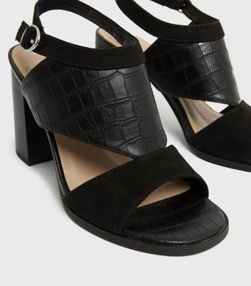 Damen Schuhe & Stiefel Black Suedette Faux Croc Block Heel Sandals