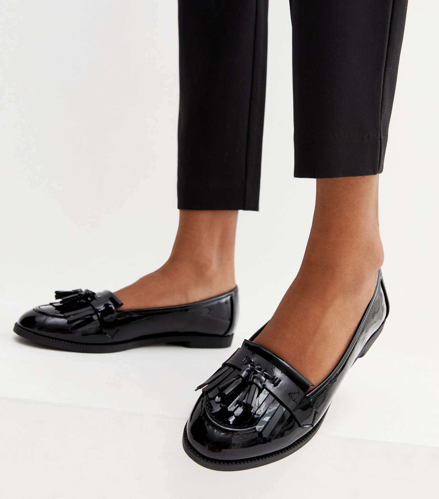 Black Patent Tassel Rounded Loafers Image 2