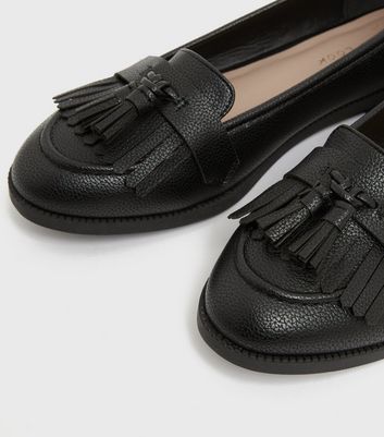Black Tassel Fringe Stud Loafers | New Look