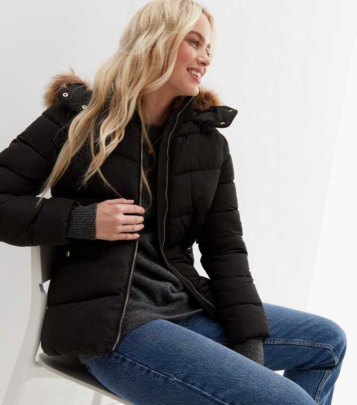 Black Longline Faux Fur Hooded Oversize Padded Coat Jacket – lexifashionuk