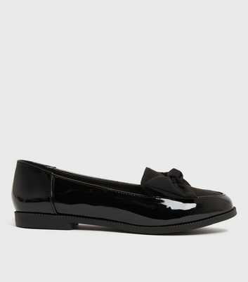 Black Patent Rounded Bow Front Loafers