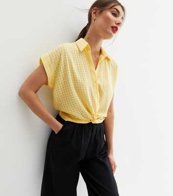 Pale Yellow Check Twist Front Short Sleeve Shirt
