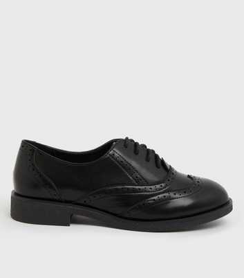 Girls Black Perforated Lace Up Round Toe Brogues