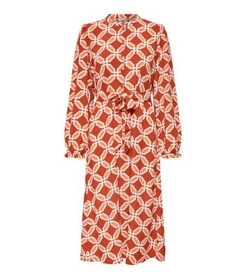JDY Orange Tile Print Belted Midi Dress New Look
