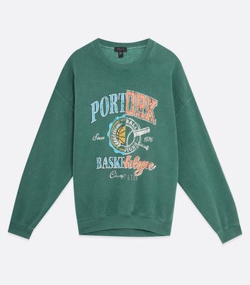 Dark Green Spliced Varsity Logo Sweatshirt | New Look