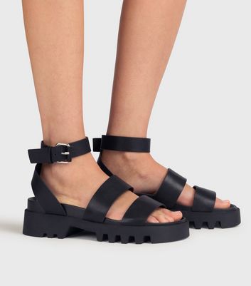 London Rebel Black Chunky Buckle Sandals New Look