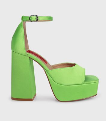 Dark Green Metallic Platform Block Heel Sandals | New Look