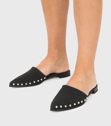 Click to view product details and reviews for London Rebel Black Suedette Stud Mules New Look.