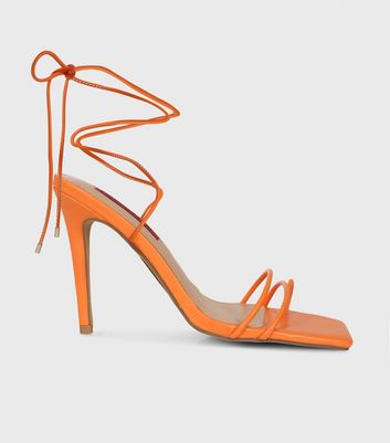 Camel Leather-Look Block Heel Ankle Tie Sandals | New Look