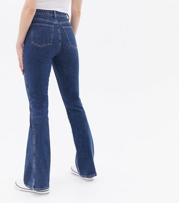 Click to view product details and reviews for Tall Blue Patch Pocket Button High Waist Flared Brooke Jeans New Look.