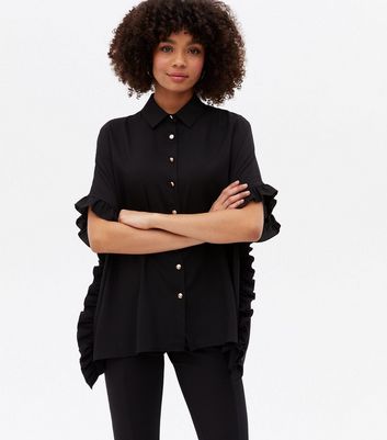 Black Frill Oversized Shirt | New Look