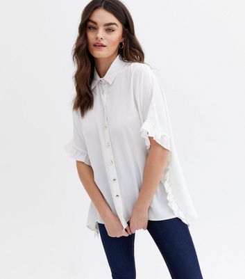 White Frill Oversized Shirt | New Look