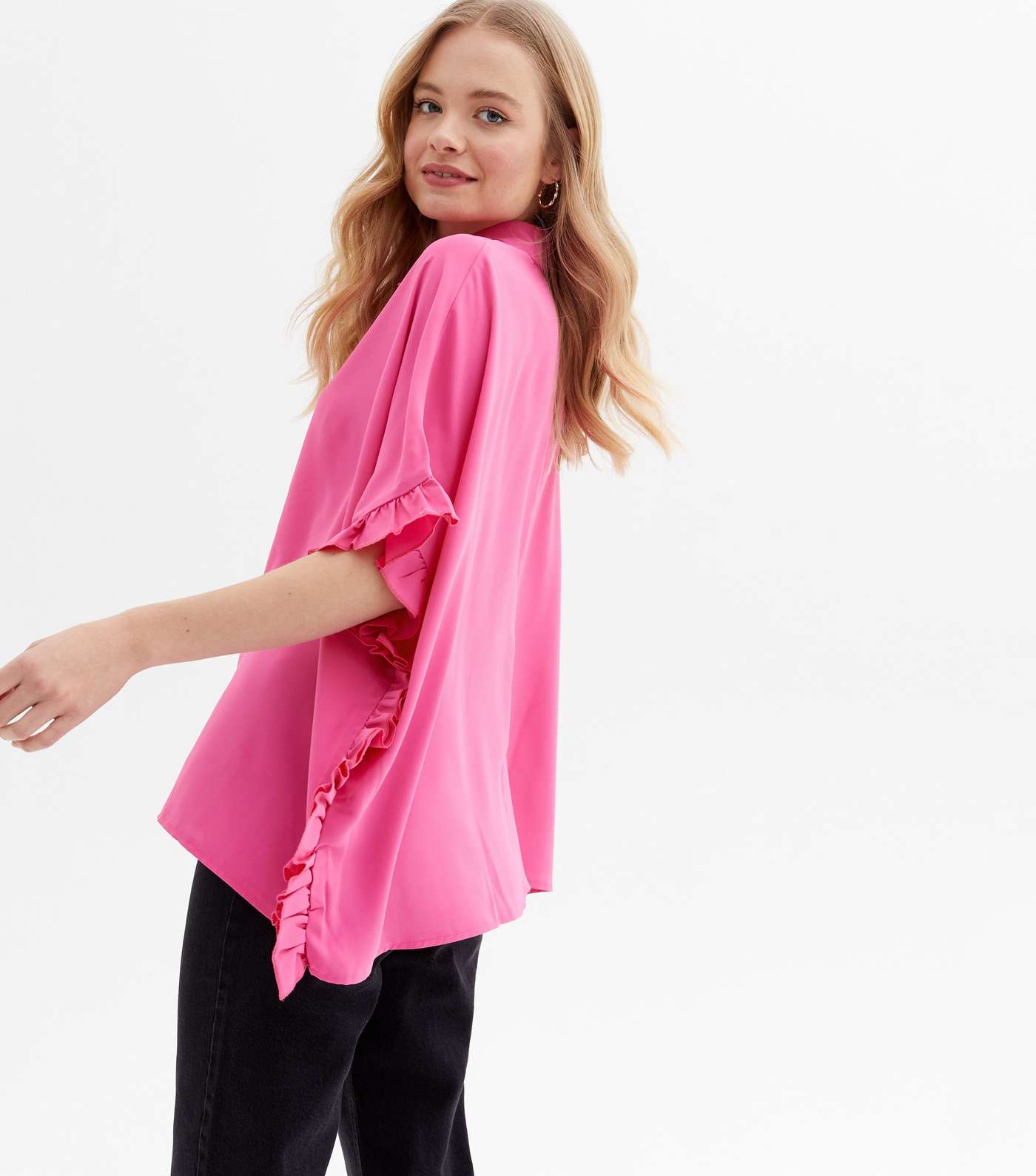 Bright Pink Frill Oversized Shirt Image 4