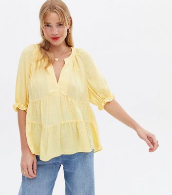 Click to view product details and reviews for Pale Yellow Spot Tiered Peplum Overhead Shirt New Look.