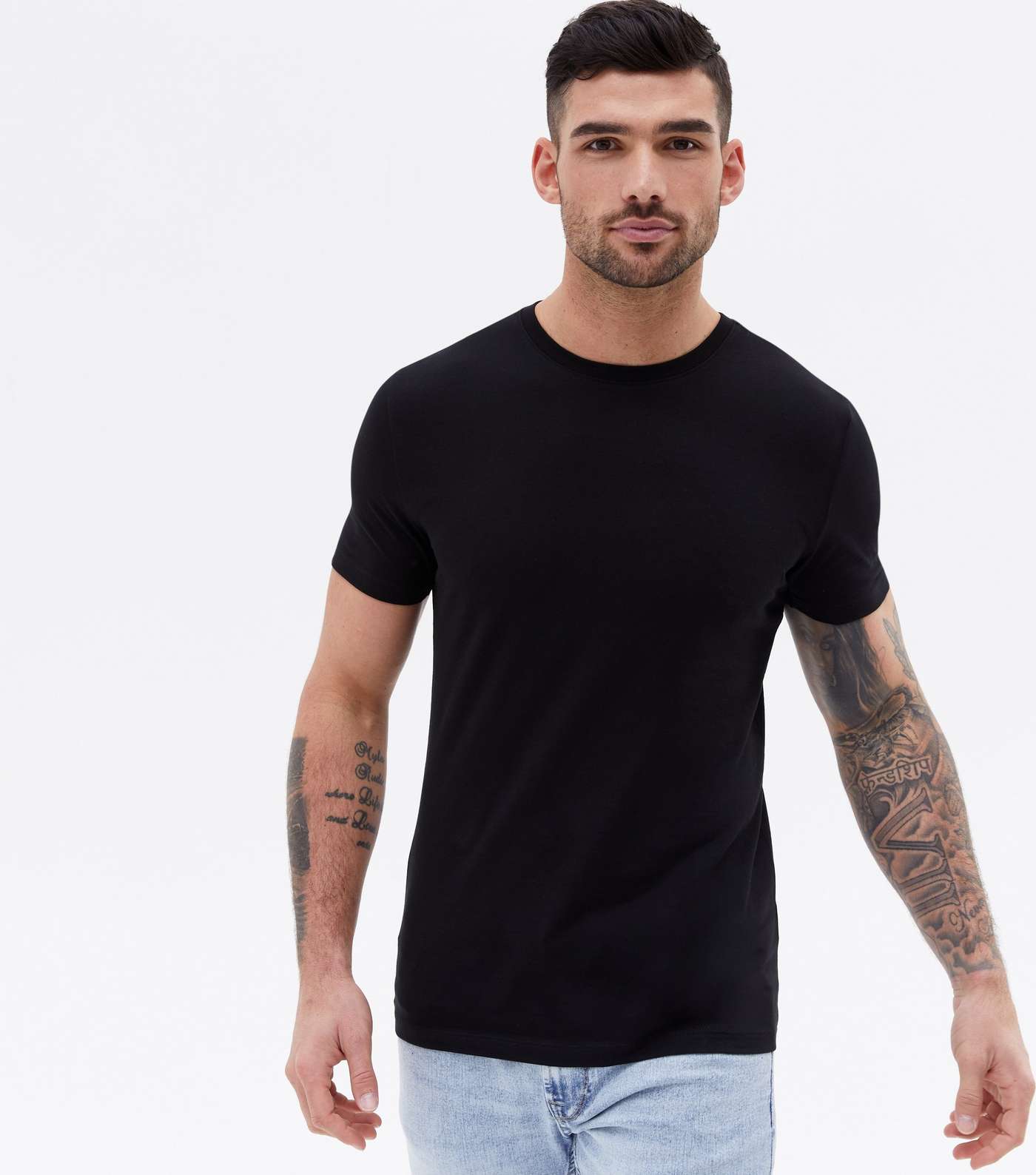 Black Jersey Crew Neck Muscle Fit T-Shirt Image 2