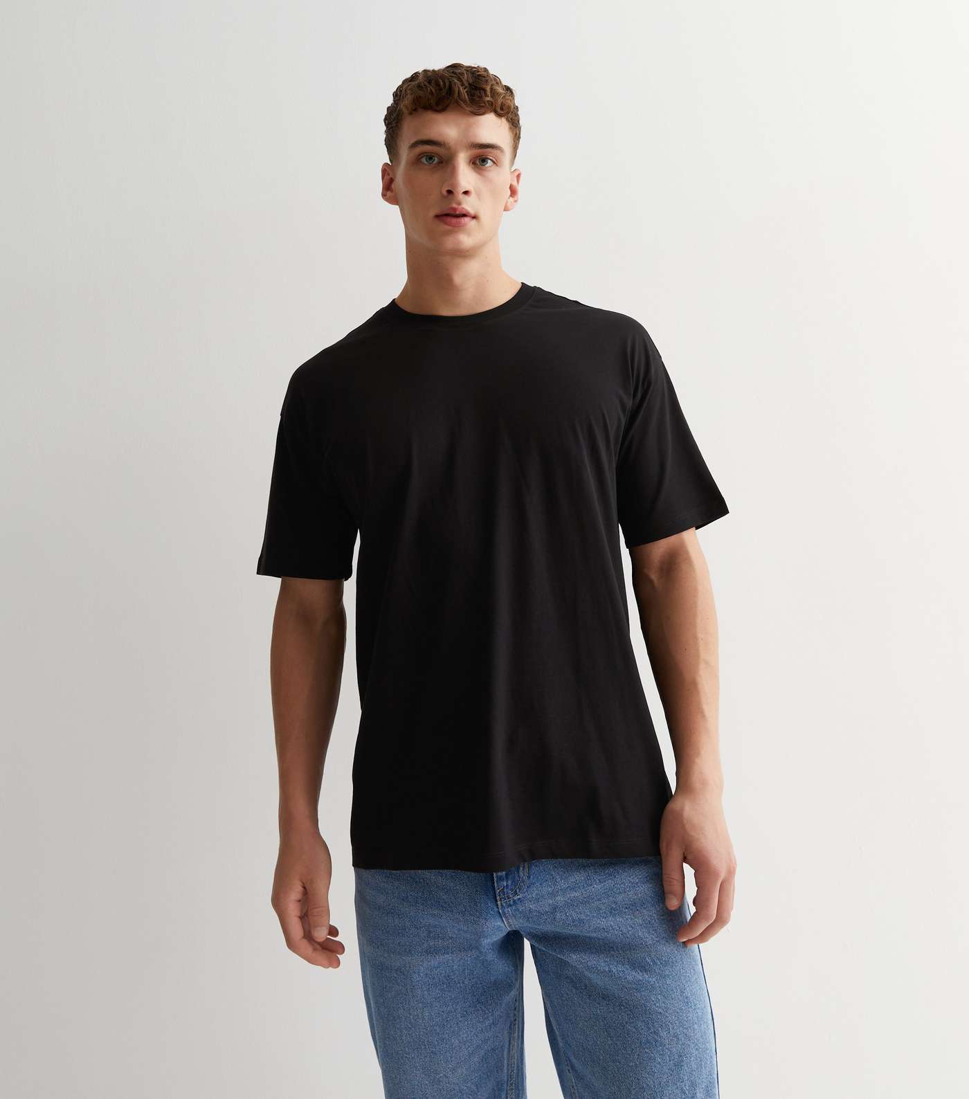 Black Cotton Crew Neck Oversized T-Shirt Image 2