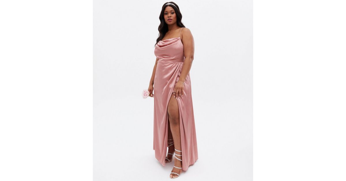 Maya Curves Mid Pink Satin Midi Wrap Dress | New Look