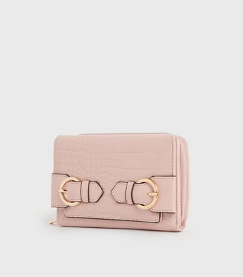 Pale Pink Faux Croc Buckle Purse New Look