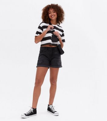Noisy May Black Denim Ripped Mom Shorts 