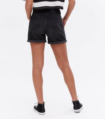 Noisy May Black Denim Ripped Mom Shorts 
