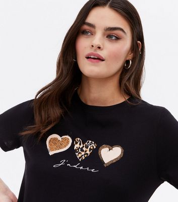 Black t shirt with leopard print heart Clearance