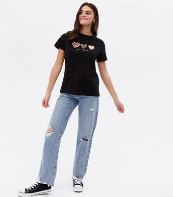 Click to view product details and reviews for Black Leopard Print Heart Jadore Logo T Shirt New Look.