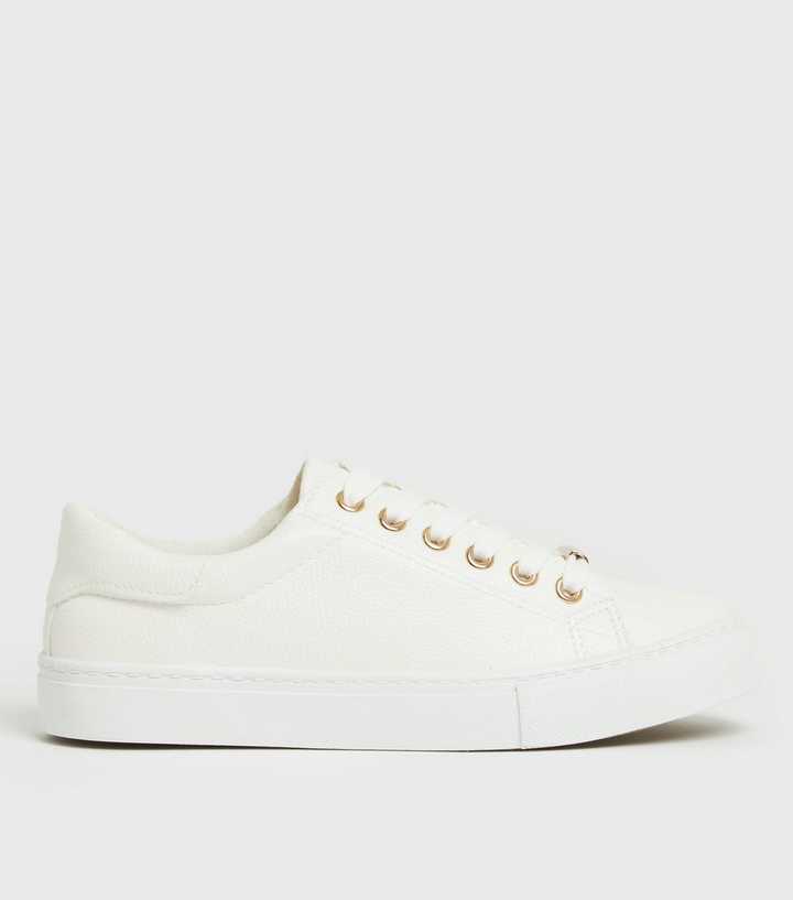White Metal Trim Lace Up Trainers