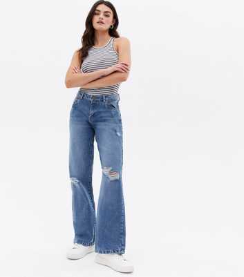 Noisy May Pale Blue Ripped Wide Leg Jeans