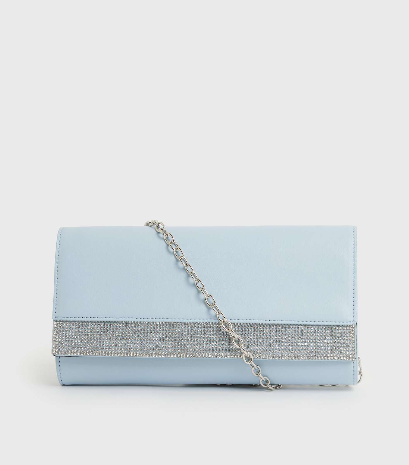 Pale Blue Leather-Look Diamanté Stripe Clutch