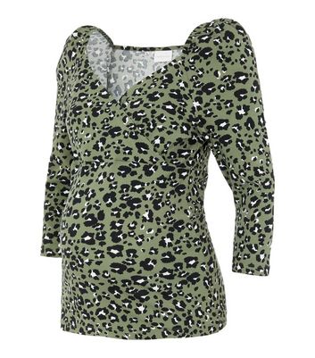 Mamalicious Maternity Green Leopard Print Nursing Top New Look