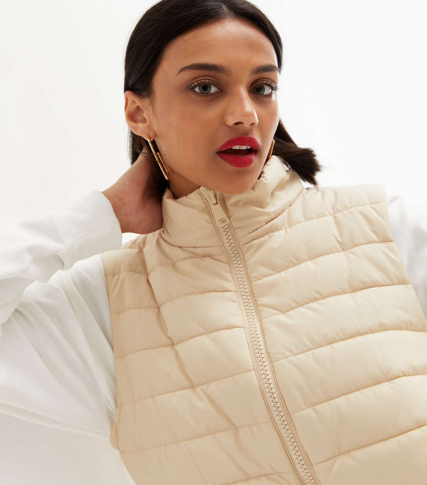 Stone High Neck Puffer Gilet Image 2
