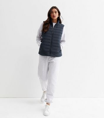 Navy High Neck Puffer Gilet New Look