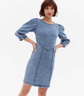 ONLY Blue Denim Puff Sleeve Mini Dress