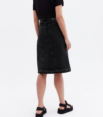 zara black denim midi skirt